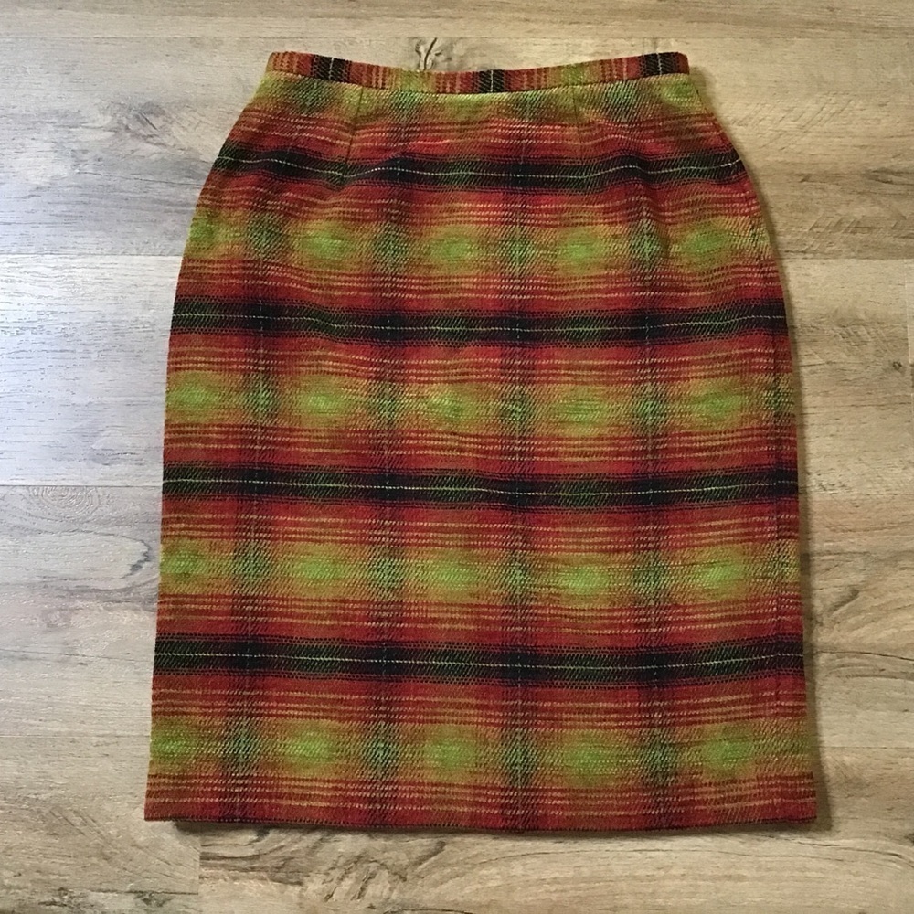 SANDRA King Skirt Size 4 Plaid Pencil Red Green Holiday Preppy Work Retro Fall